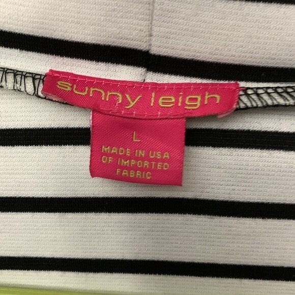 Sunny Leigh Black and White Striped open front  Drape Cardigan Large - Picture 4 of 10